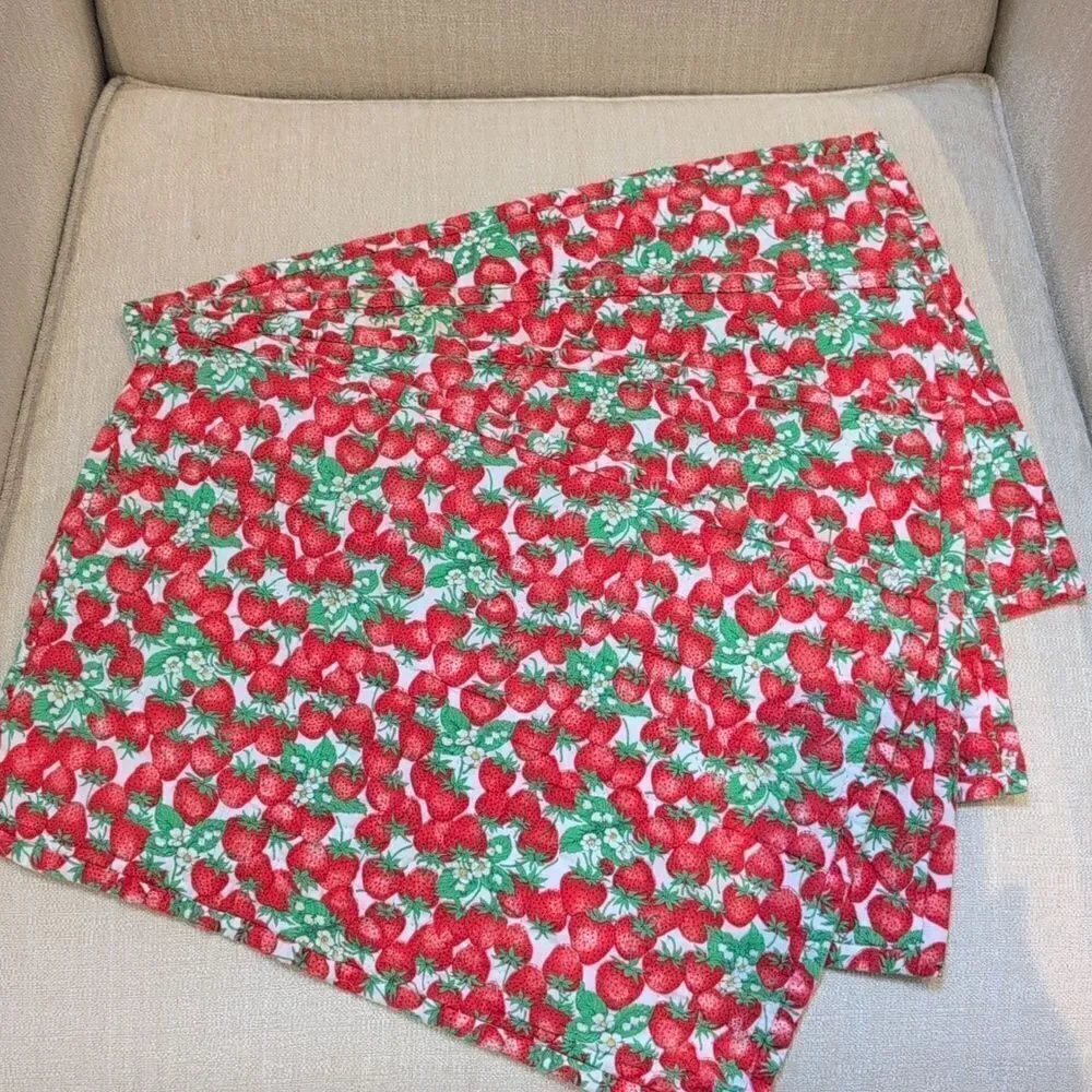 Vintage Hand Stitched Quilted Strawberry Placemats Set of 4